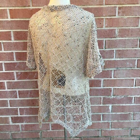 Mirror Image Open Knit Crochet Bold Button Cardi - Picture 2 of 9